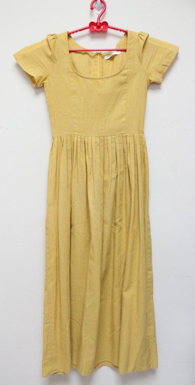 Christy Dawn Scarlet Yellow Marigold Cotton Pleated Maxi Dress Size XS